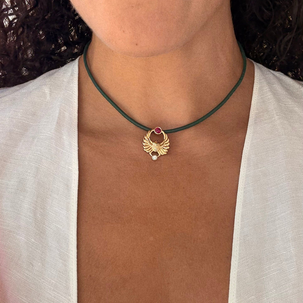 Khepri Scarab necklace model shot