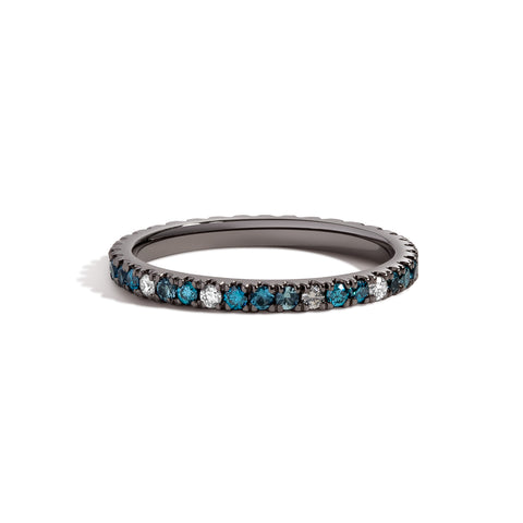 Ocean Blue Eternity Ring - Sapphire & Black Diamonds