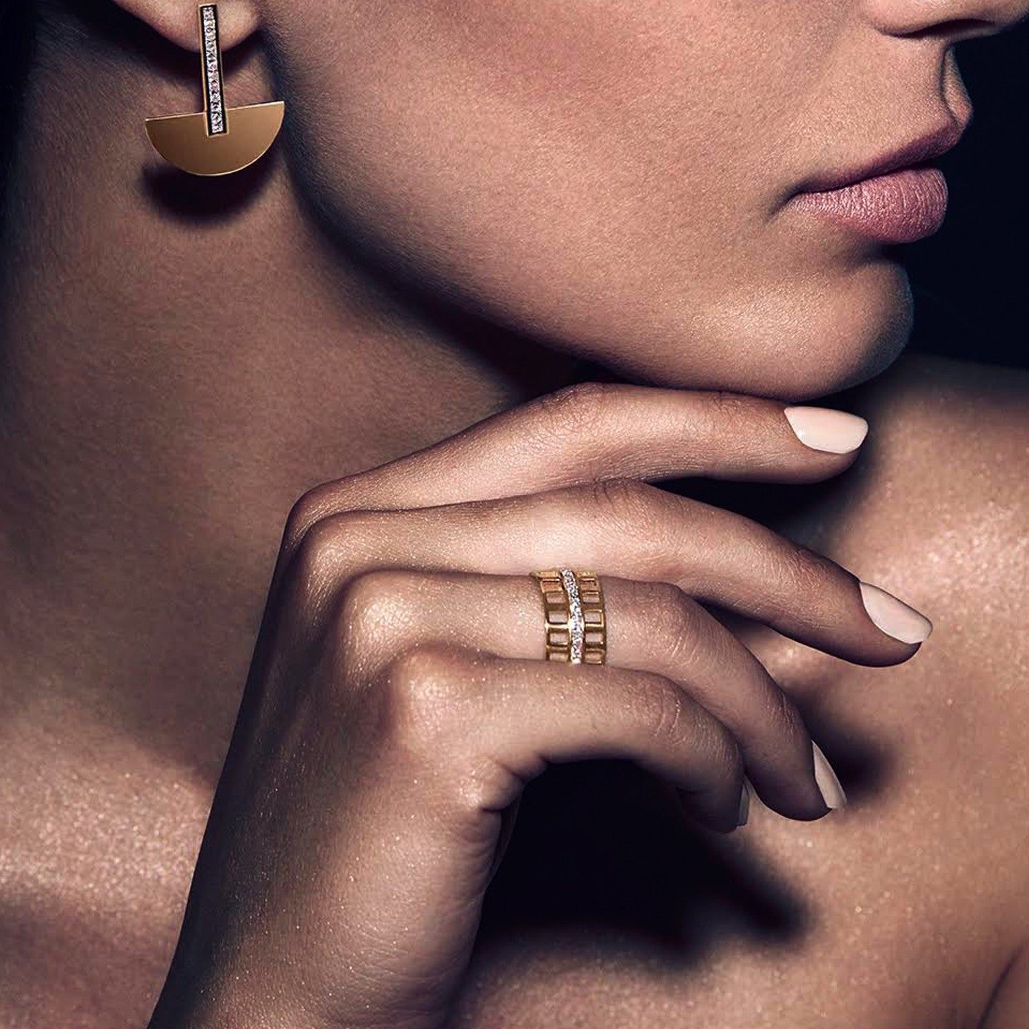 Selin Kent 14K Benita Cigar Band with Princess Cut White Diamonds - On Model
