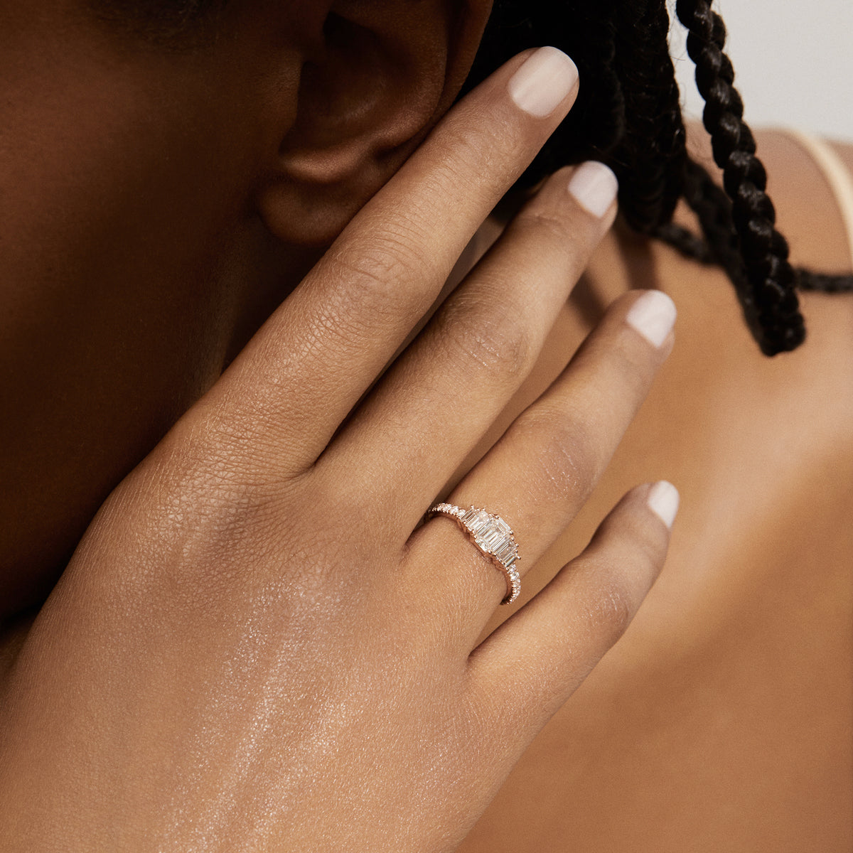 Crescendo Ring ~ Emerald Cut Diamond with Baguettes