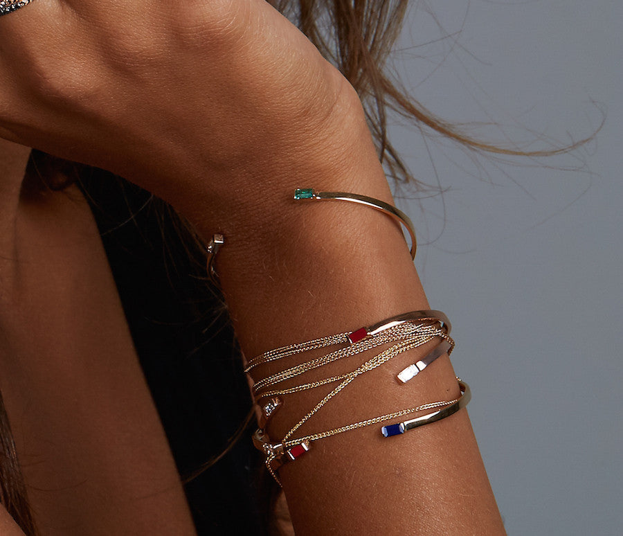 Selin Kent 14K Gaia Cuff with Ruby and White Diamond Baguettes - On Model