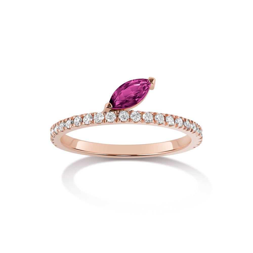 Defne Pavé Ring | Ruby Marquise and White Diamonds