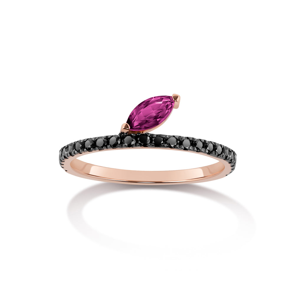 Defne Pavé Ring | Ruby Marquise and Black Diamonds