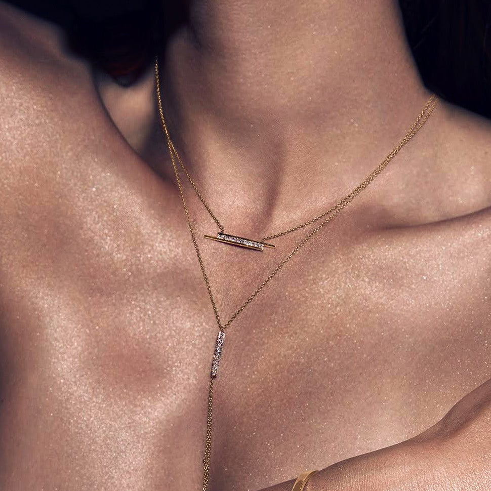 Selin Kent 14K Elena Necklace with Princess Cut White Diamonds - On Model