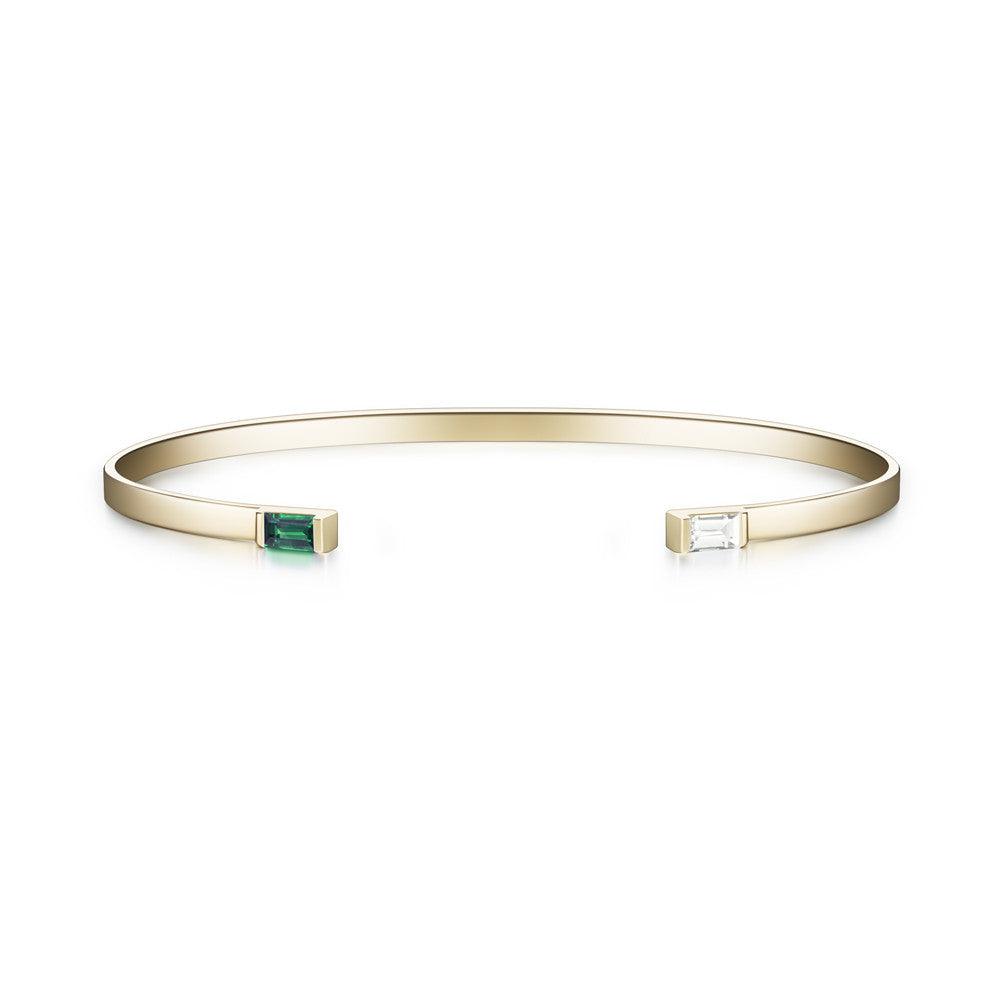 Selin Kent 14K Gaia Cuff with Emerald and White Diamond Baguettes