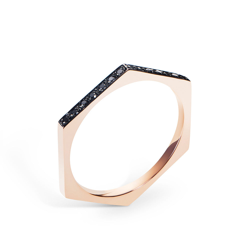 Selin Kent 14K Hex Ring with Black Diamonds