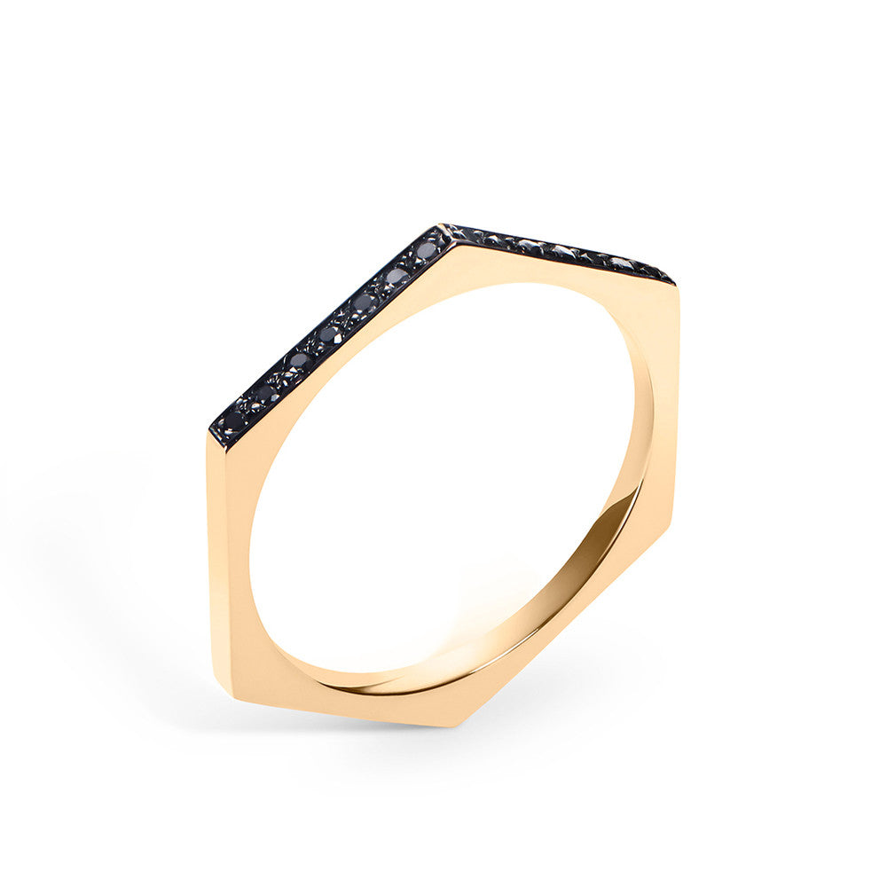 Selin Kent 14K Hex Ring with Black Diamonds