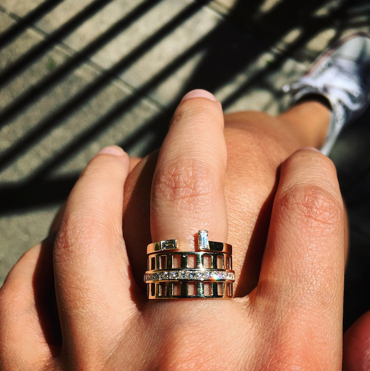 Selin Kent 14K Benita Cigar Band with Princess Cut White Diamonds - On Model