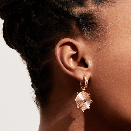 Ingrid Hoop & Drop Earrings with Tanzanite & Orange Sapphires