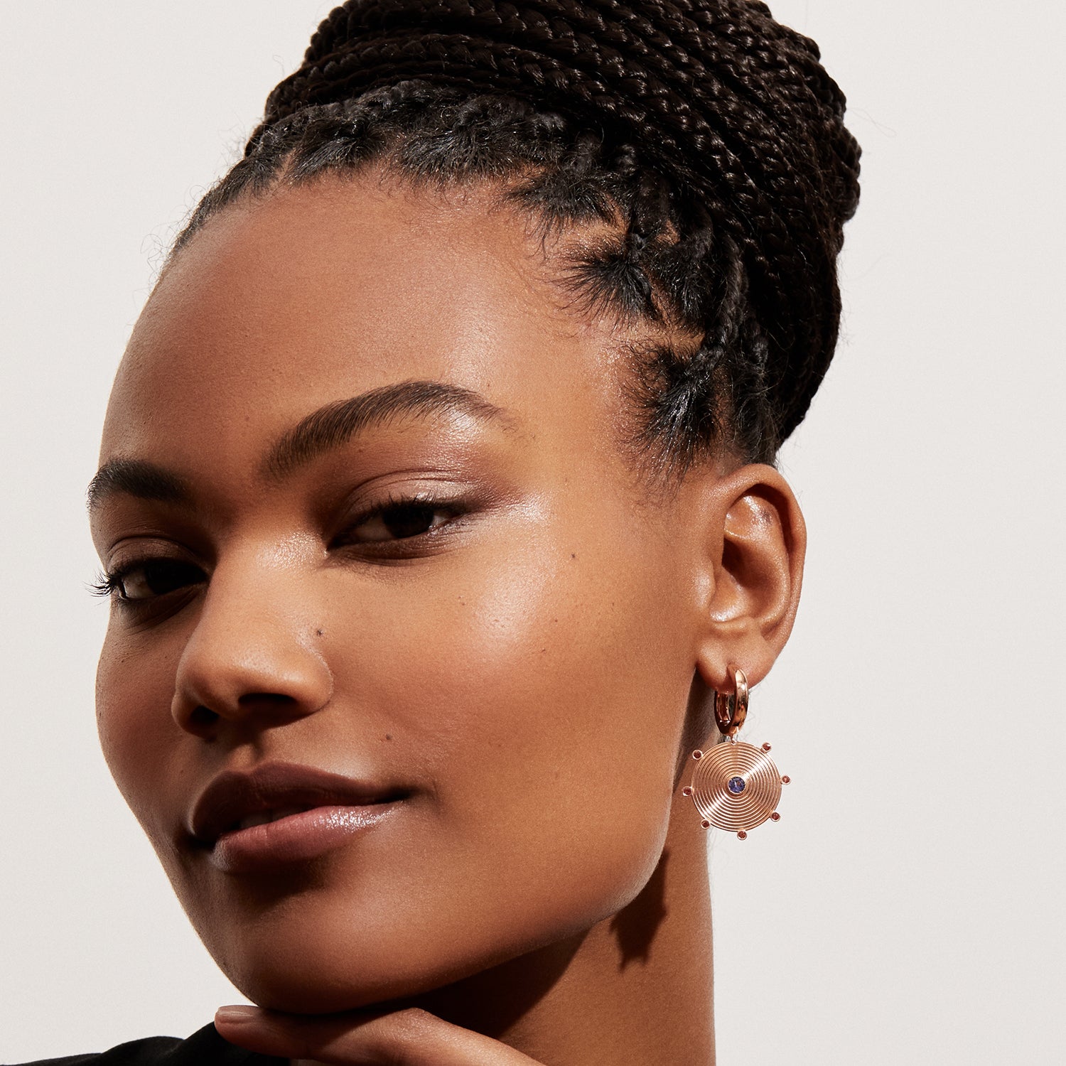 Ingrid Hoop & Drop Earrings with Tanzanite & Orange Sapphires