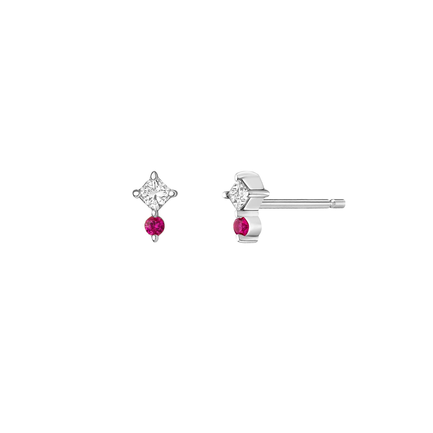 Juno Mini Studs ~ White Diamond & Pink Sapphire