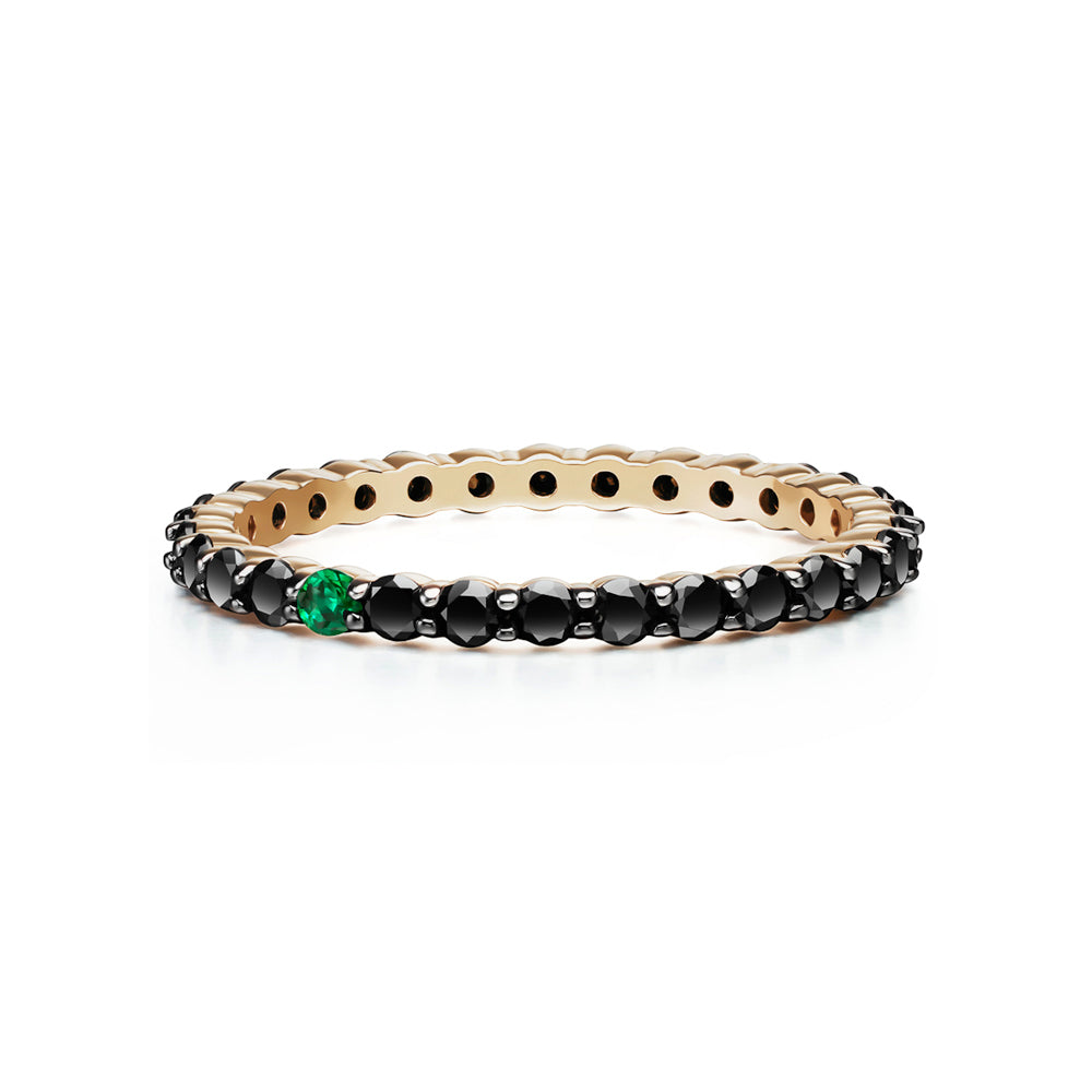 Selin Kent 14K Lara Ring with One Emerald and Black Diamonds