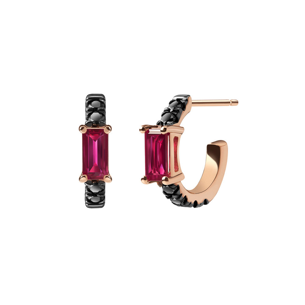 Selin Kent 14K Nikita Huggie Hoops with Black Diamonds and Ruby Baguettes