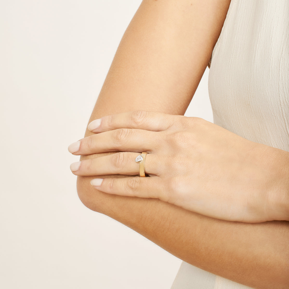 Offset Pear Diamond Ring
