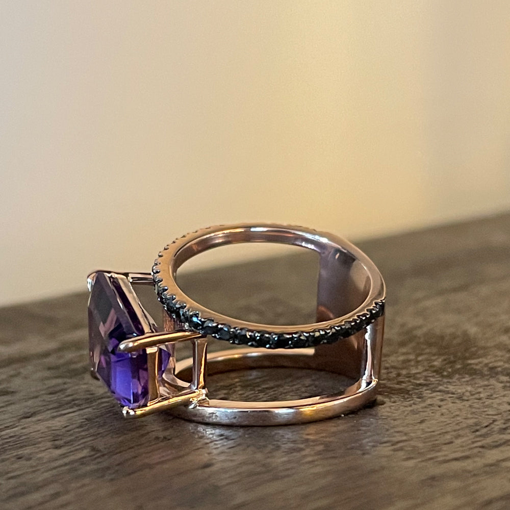Amethyst & Black Diamond PERA Ring
