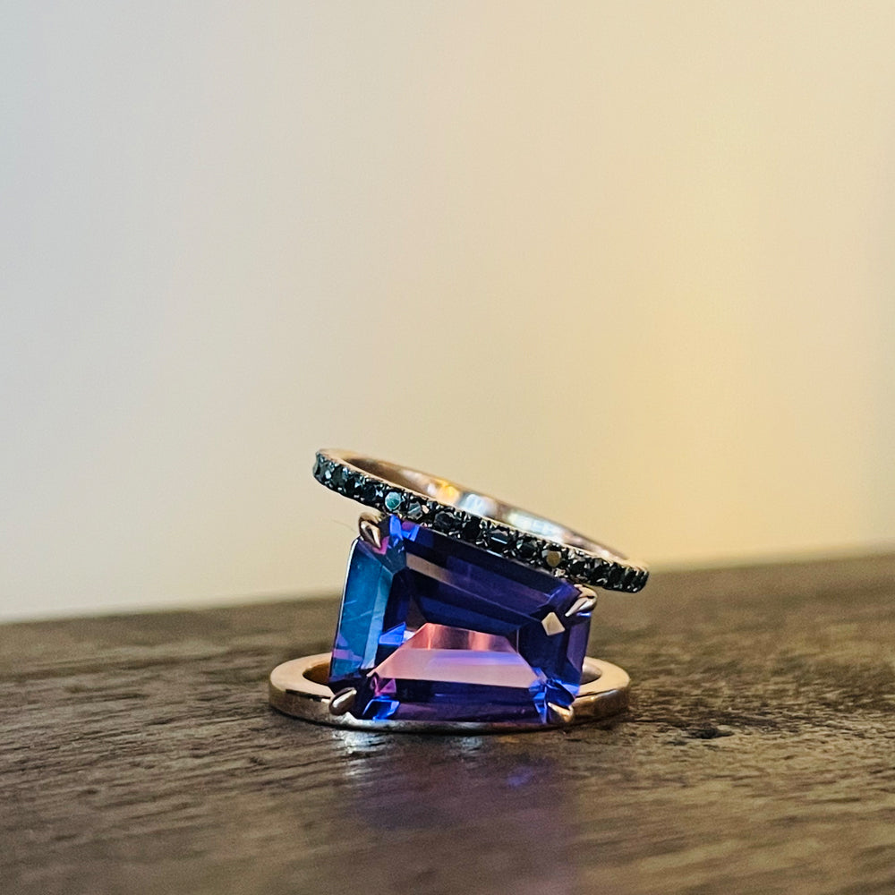 Amethyst & Black Diamond PERA Ring