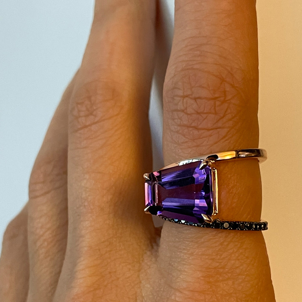 Amethyst & Black Diamond PERA Ring