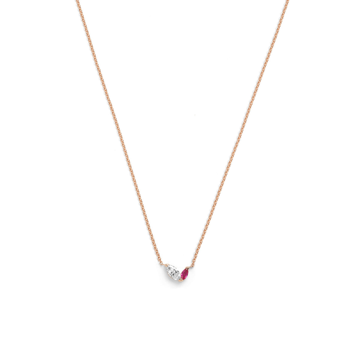Selin Kent 14K Defne Necklace with Offset White Diamond Marquise and Offset Ruby Marquise