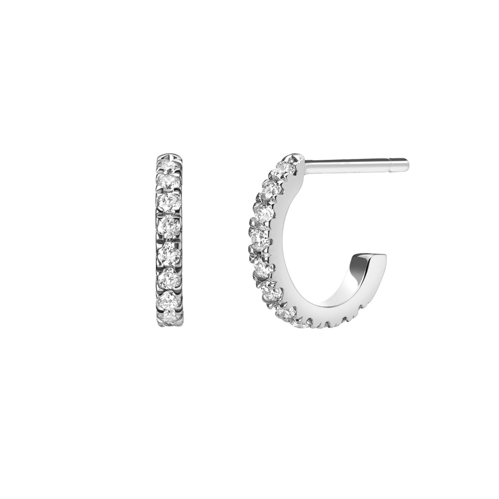 Selin Kent 14K White Light Huggie Hoops with White Diamonds