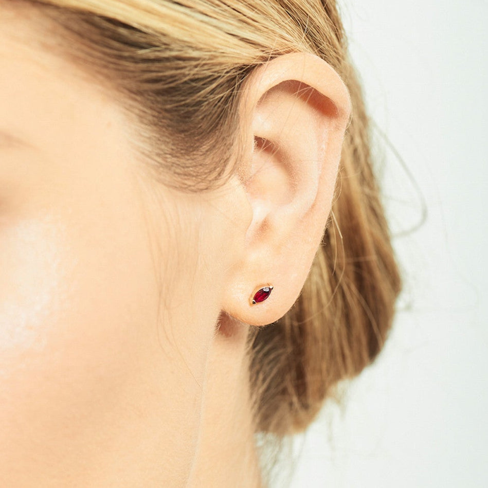 Selin Kent 14K Defne Mismatch Earrings with Ruby - On Model