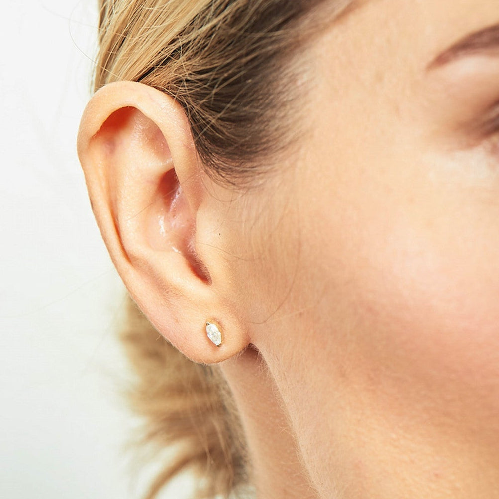Selin Kent 14K Defne Studs with White Diamond Marquise - On Model