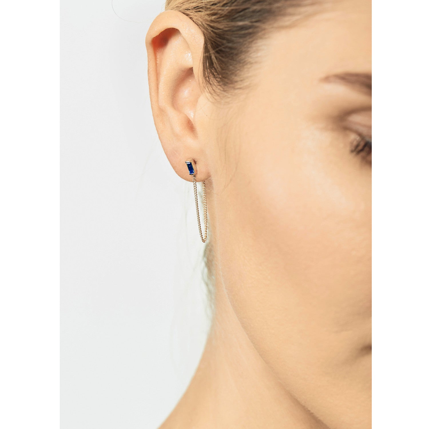 Selin Kent 14K Galana Chain Stud with Sapphire Baguette - On Model