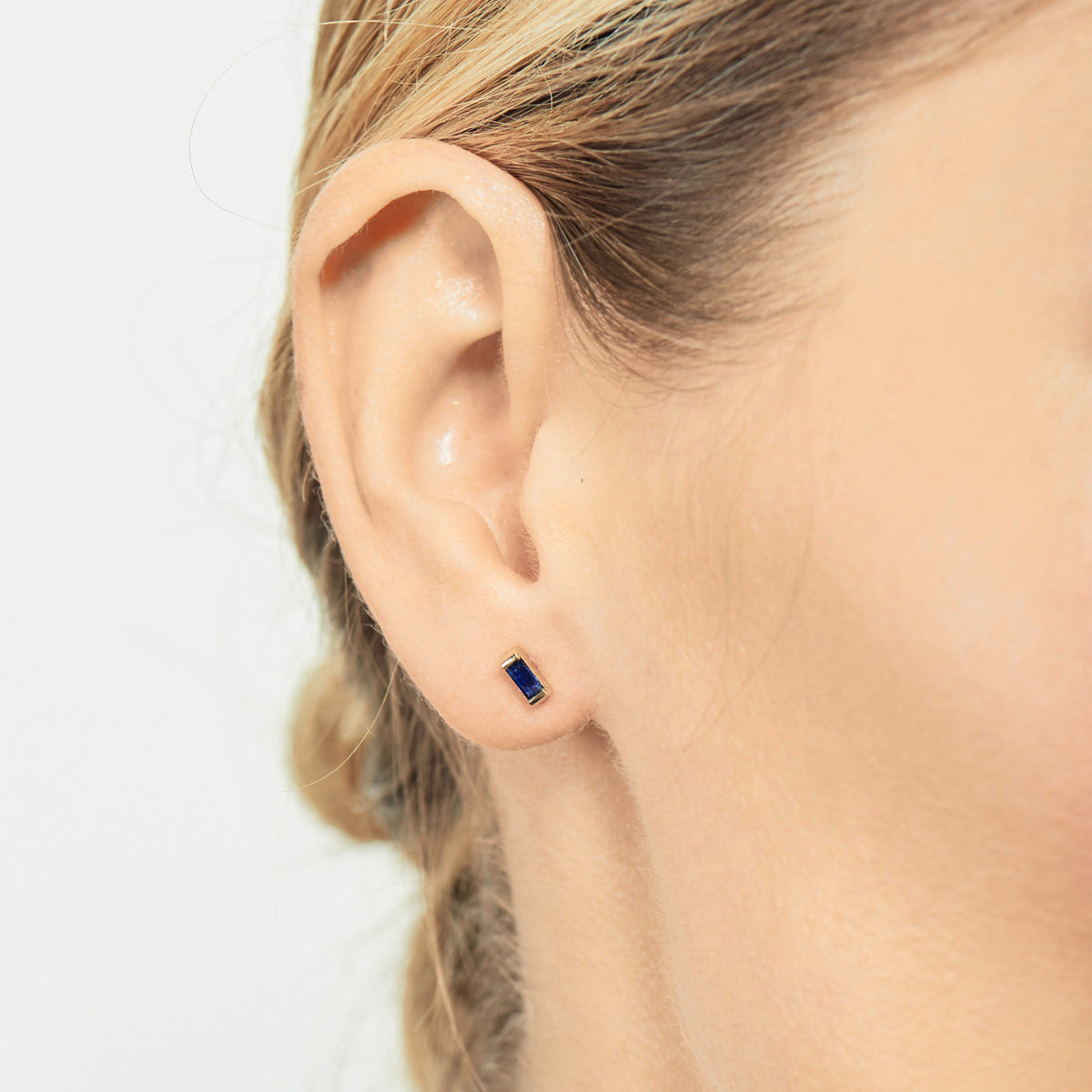 Selin Kent 14K Galana Stud with Sapphire Baguette - On Model