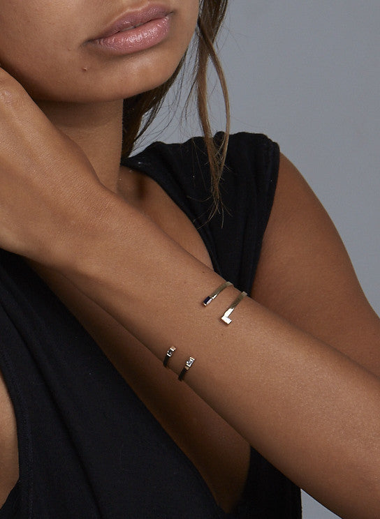 Selin Kent 14K Gaia Cuff with Sapphire and White Diamond Baguettes - On Model