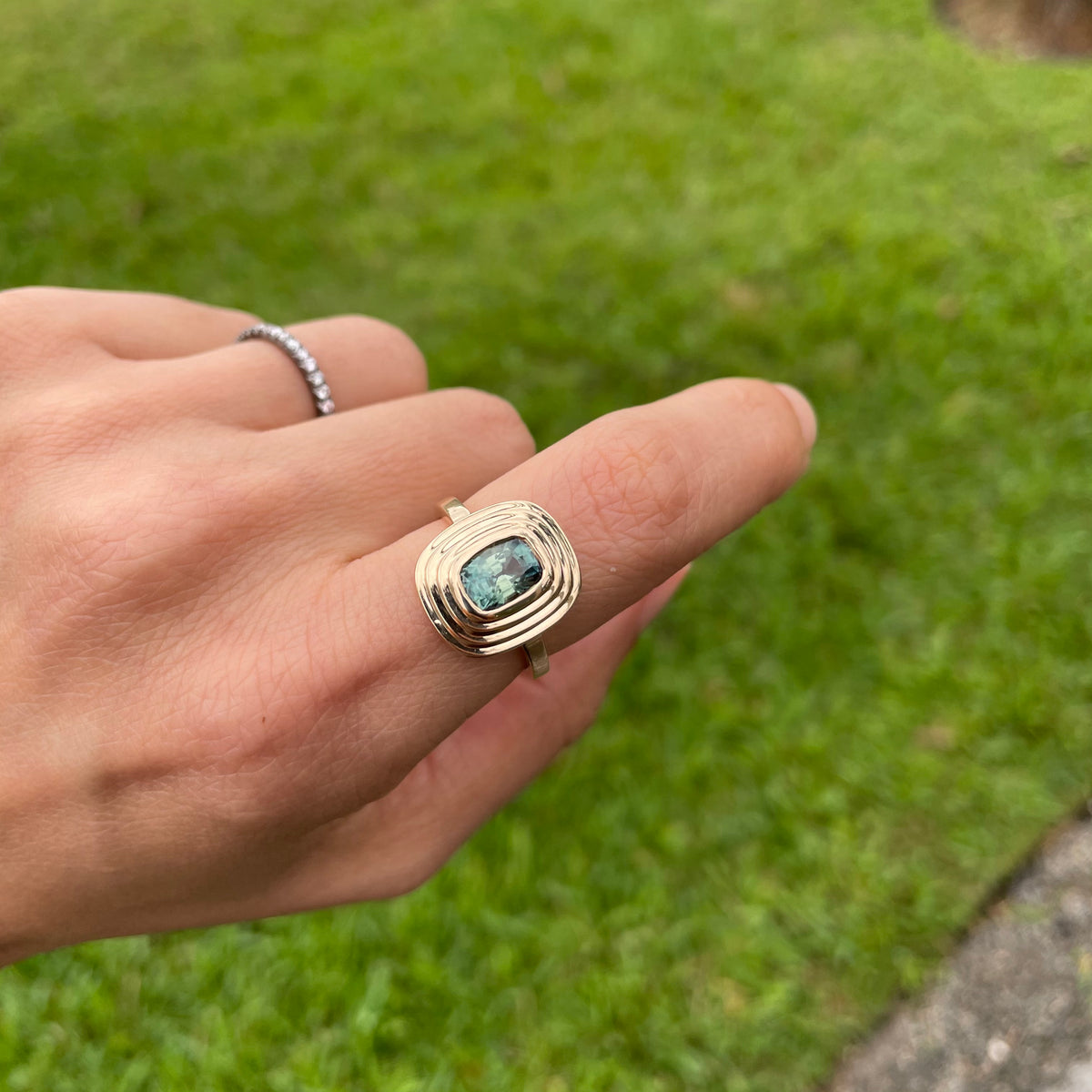 Sapphire Cushion Cut Step Ring
