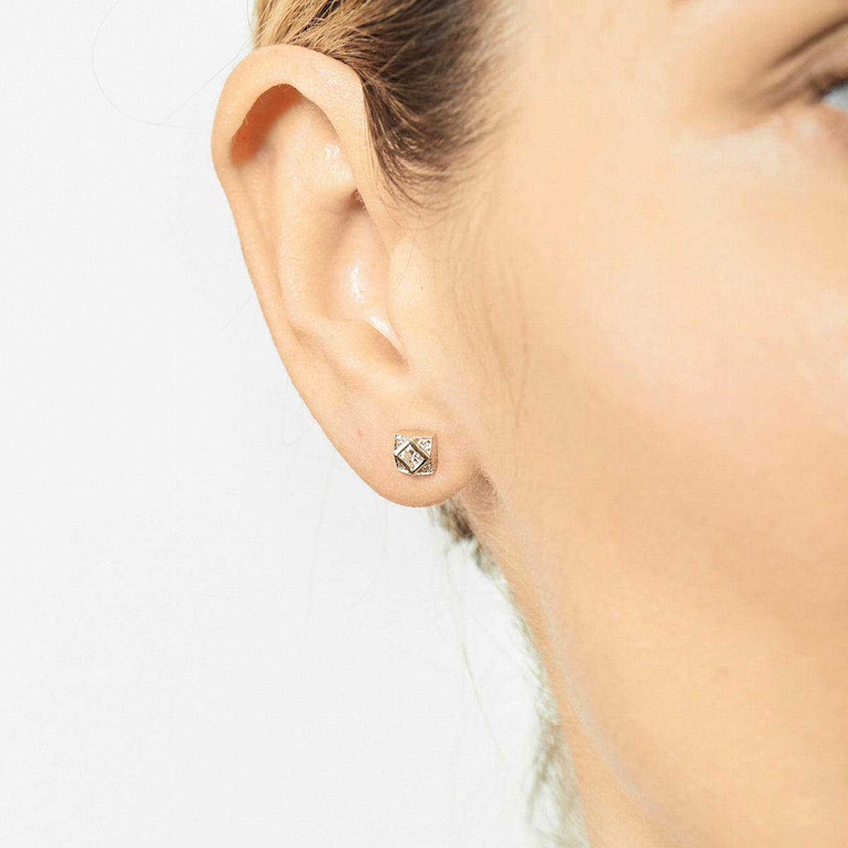 Selin Kent 14K Sabina Earrings with Princess Cut White Diamond - On Model