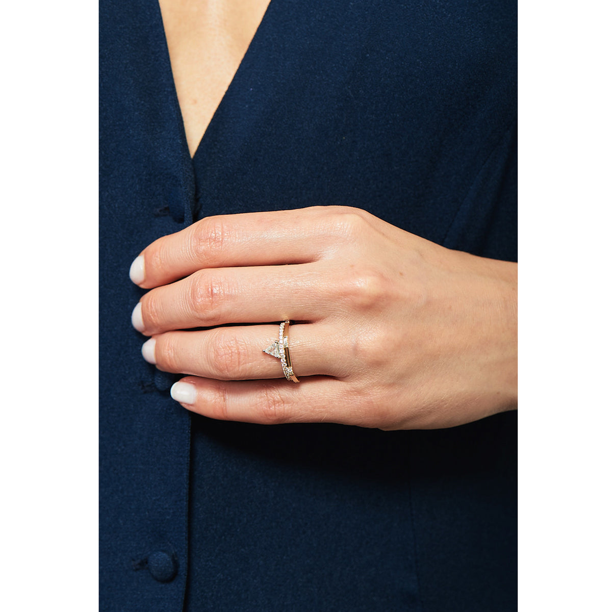 Selin Kent 14K Hex Ring II with White Diamonds - On Model