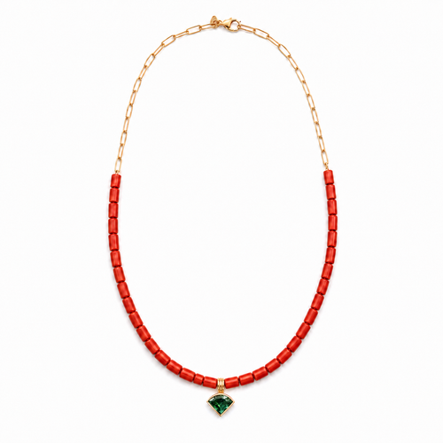 Coral & Tourmaline Beaded Necklace