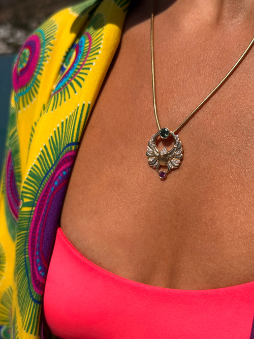 Khepri Scarab Pendant on Snake Chain ~ Blue Sapphire