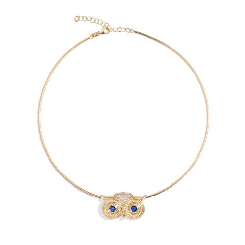 Athena Necklace in 14k yellow gold with blue sapphire eyes by SELIN KENT