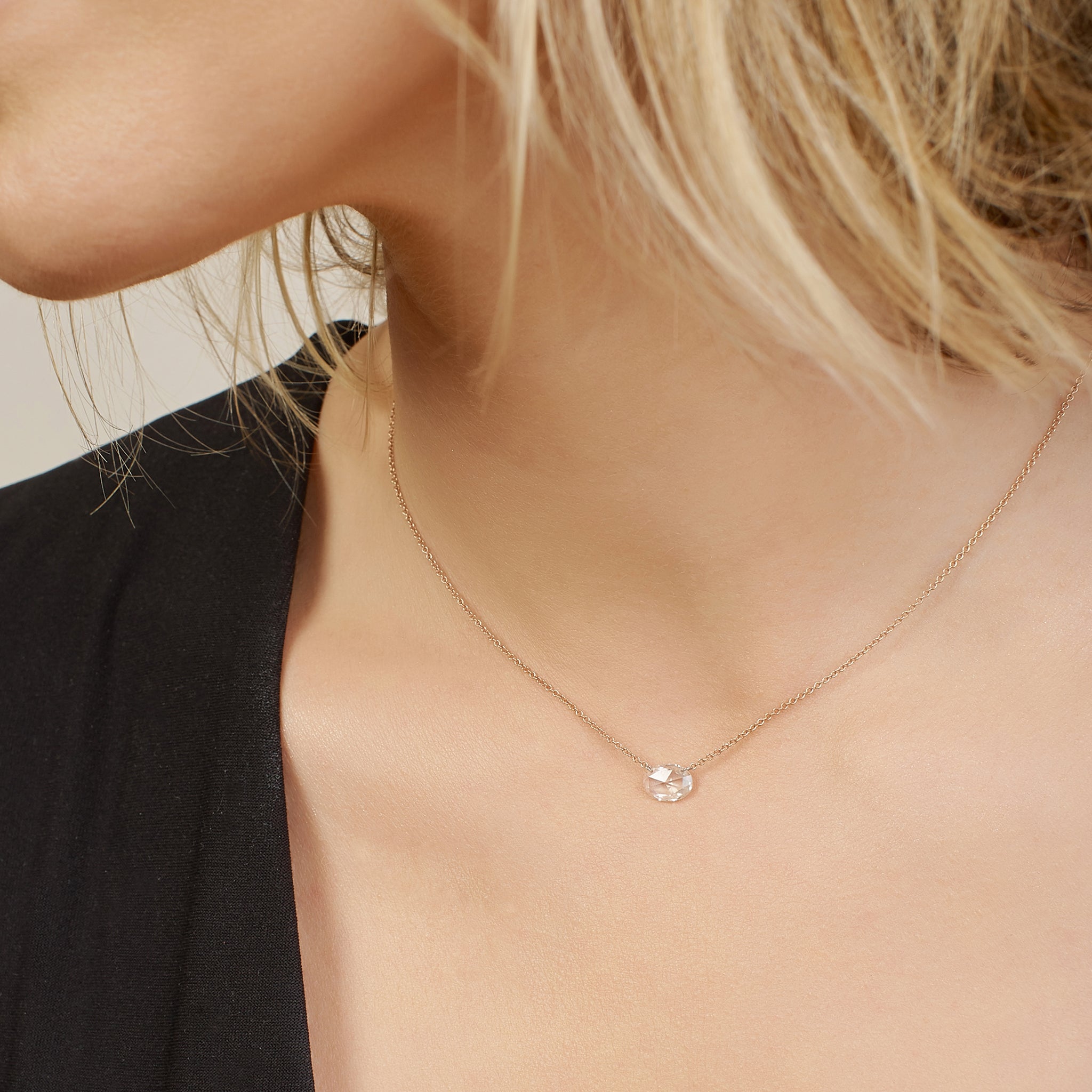 Half Carat Floating Diamond Necklace 14K Rose Gold