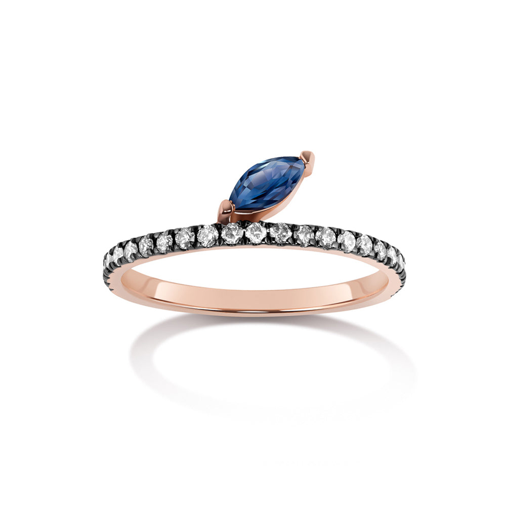 Defne Pavé Ring | Sapphire Marquise and Grey Diamonds
