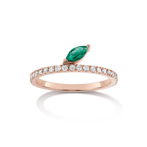 Defne Pavé Ring | Emerald Marquise and White Diamonds