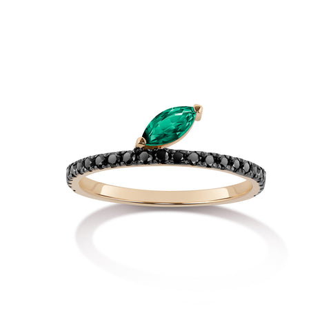 Defne Pavé Ring | Emerald Marquise and White Diamonds