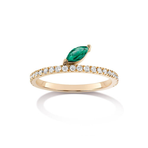 Defne Pavé Ring | Emerald Marquise and White Diamonds