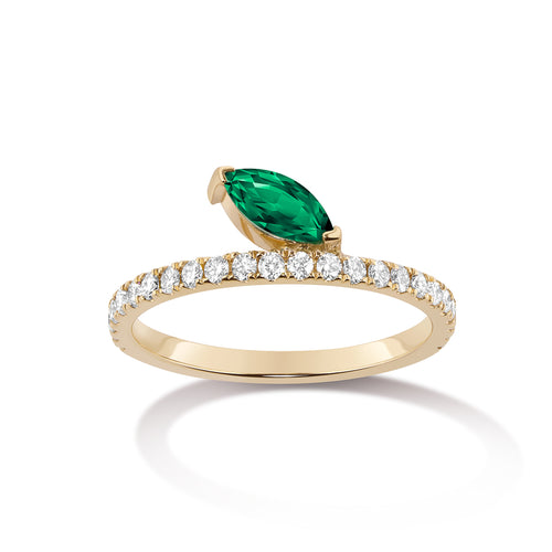 Defne Deluxe Ring - Emerald & White Diamonds