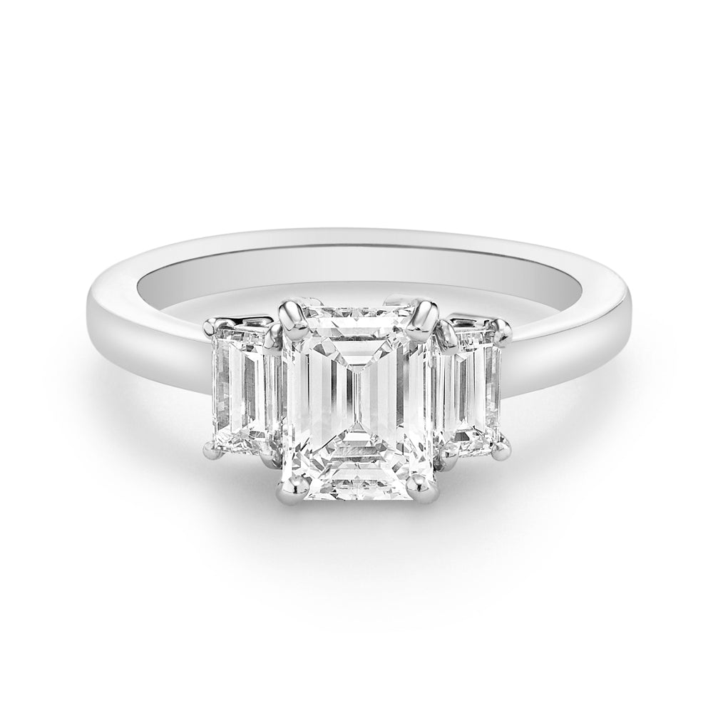 Emerald Cut Diamond Engagement Ring with Baguette Side Stones