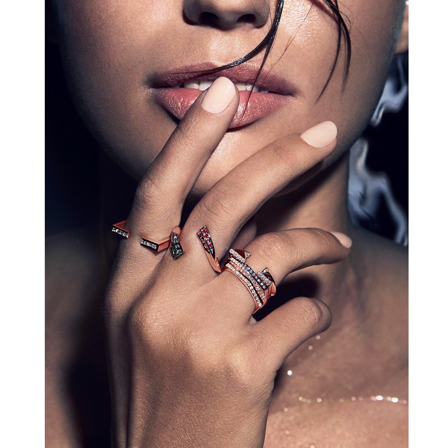 Selin Kent 14K Eva Ring with Rubies and Black Diamonds - On Model