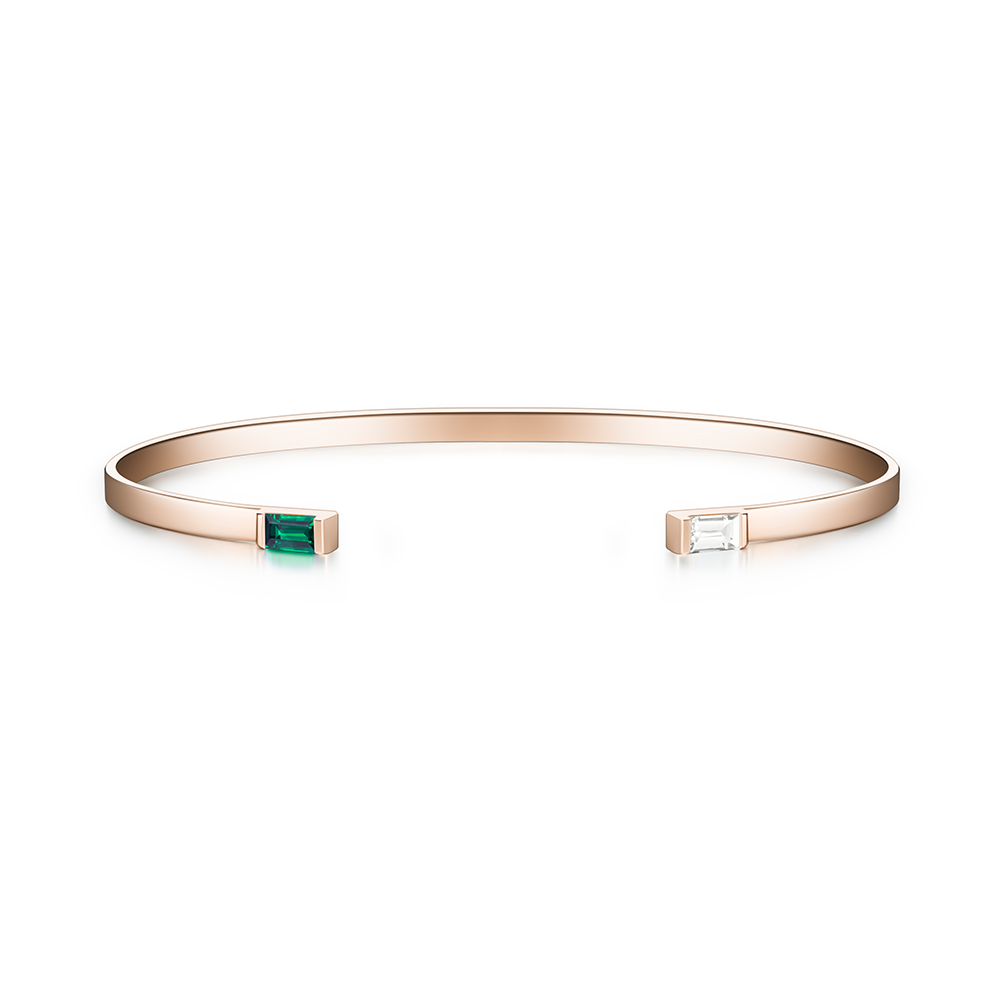 Selin Kent 14K Gaia Cuff with Emerald and White Diamond Baguettes
