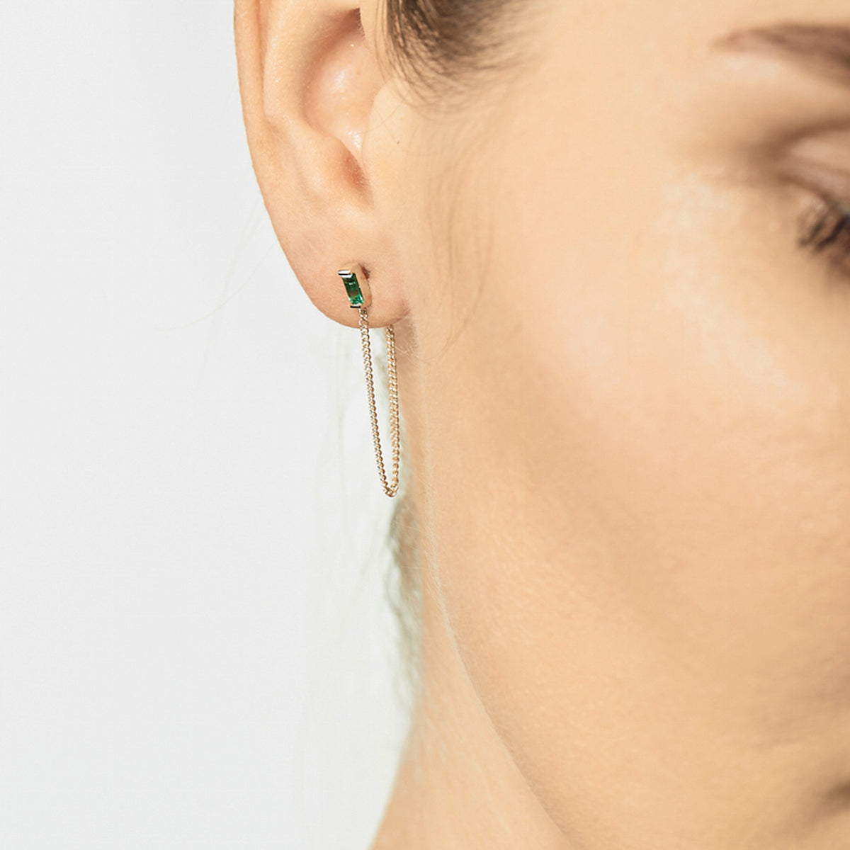 Selin Kent 14K Galana Chain Stud with Emerald Baguette - On Model