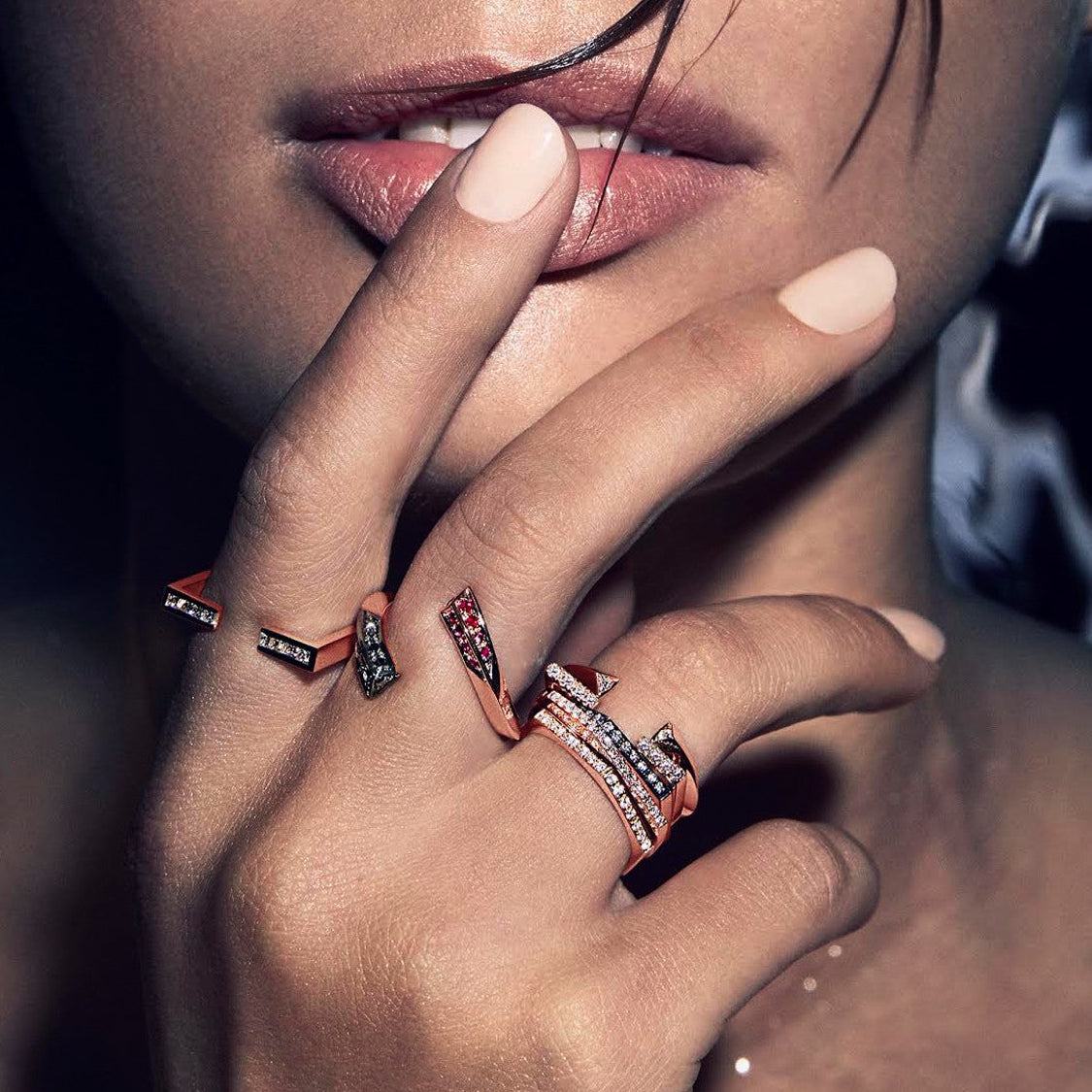 Selin Kent 14K Hex Ring with White Diamonds - On Model