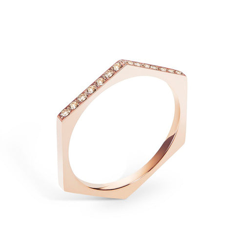 Selin Kent 14K Hex Ring with Champagne Diamonds