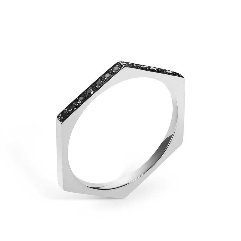 Selin Kent 14K Hex Ring with Black Diamonds