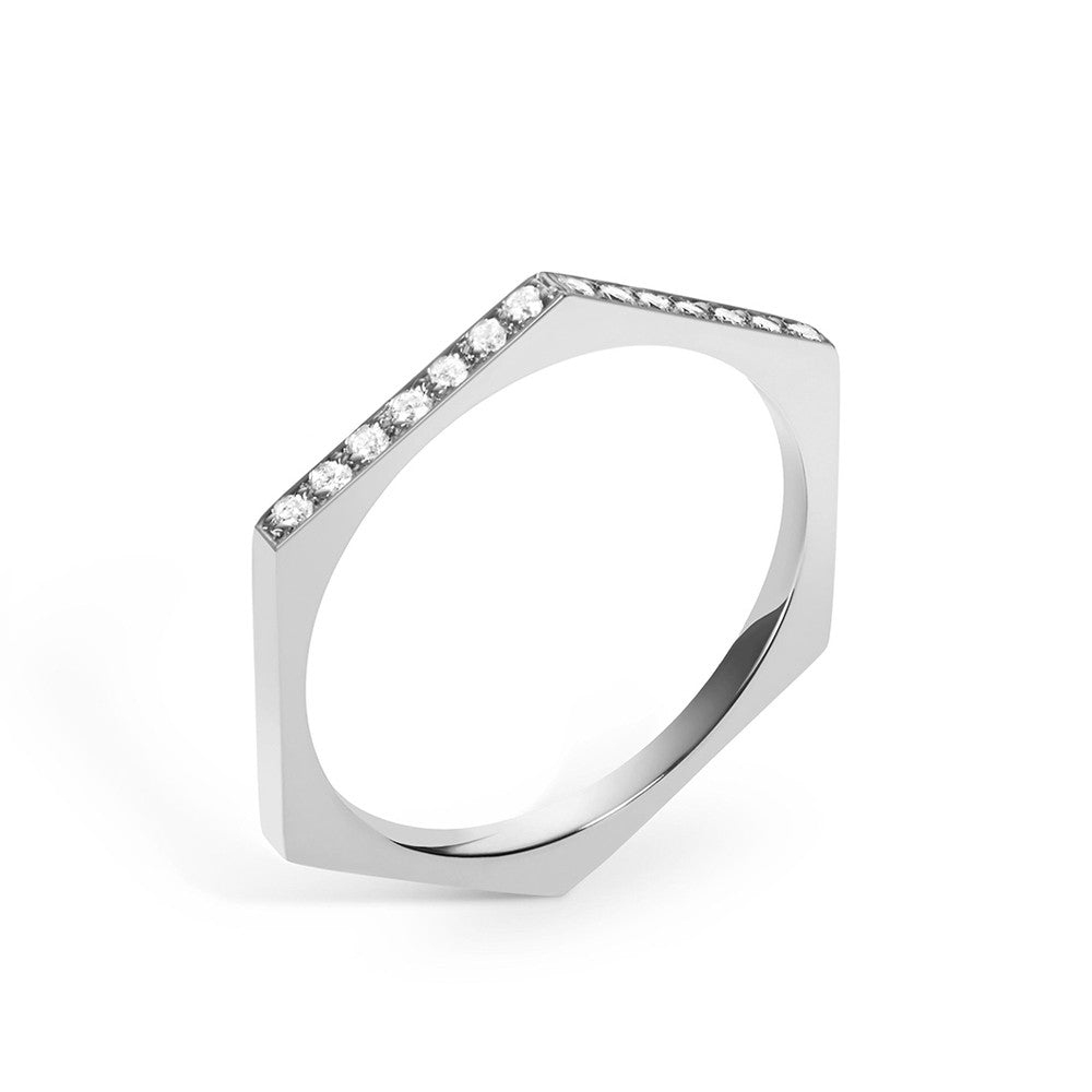 Selin Kent 14K Hex Ring with White Diamonds