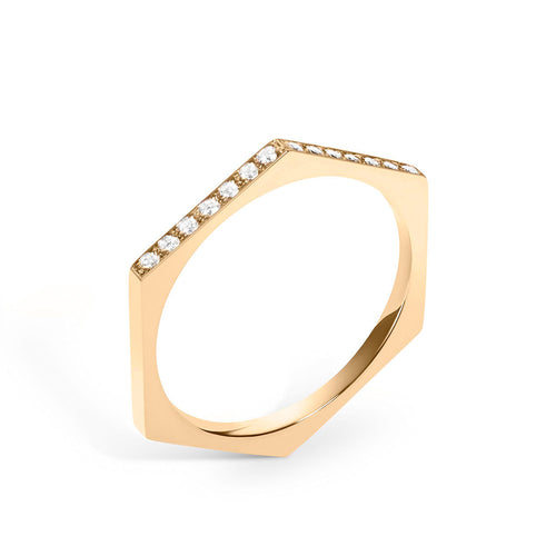 Selin Kent 14K Hex Ring with White Diamonds