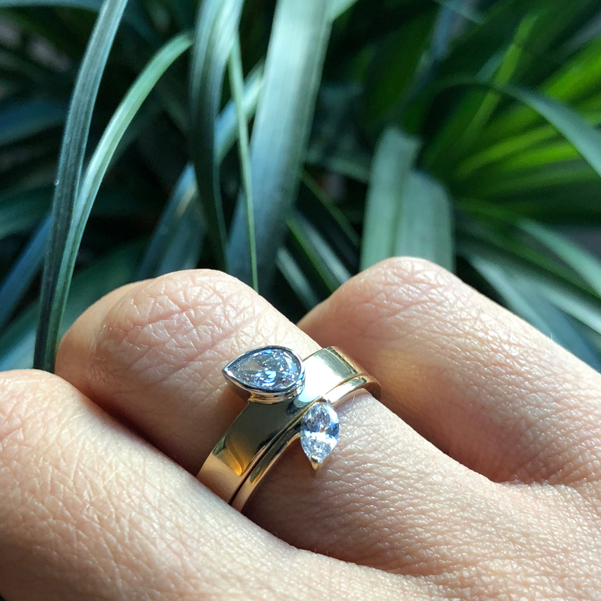 Offset Pear Diamond Ring